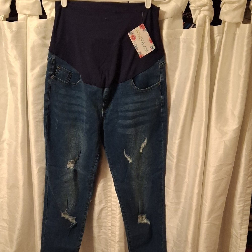Navy Panel Dark Blue Maternity Jeggings XL
